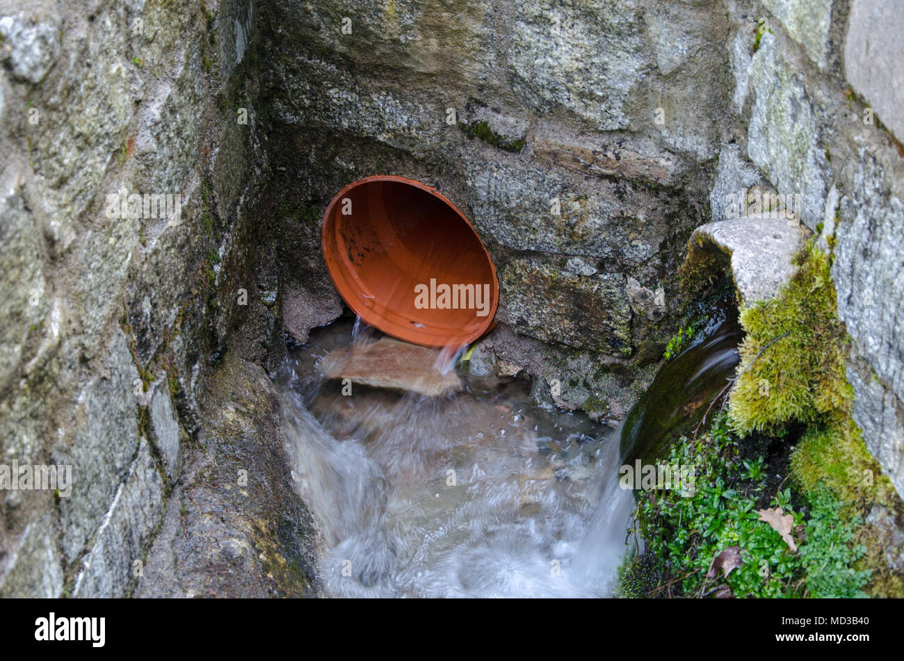 pipes pouring groundwater. drainage. waste water. Drainage pipe with