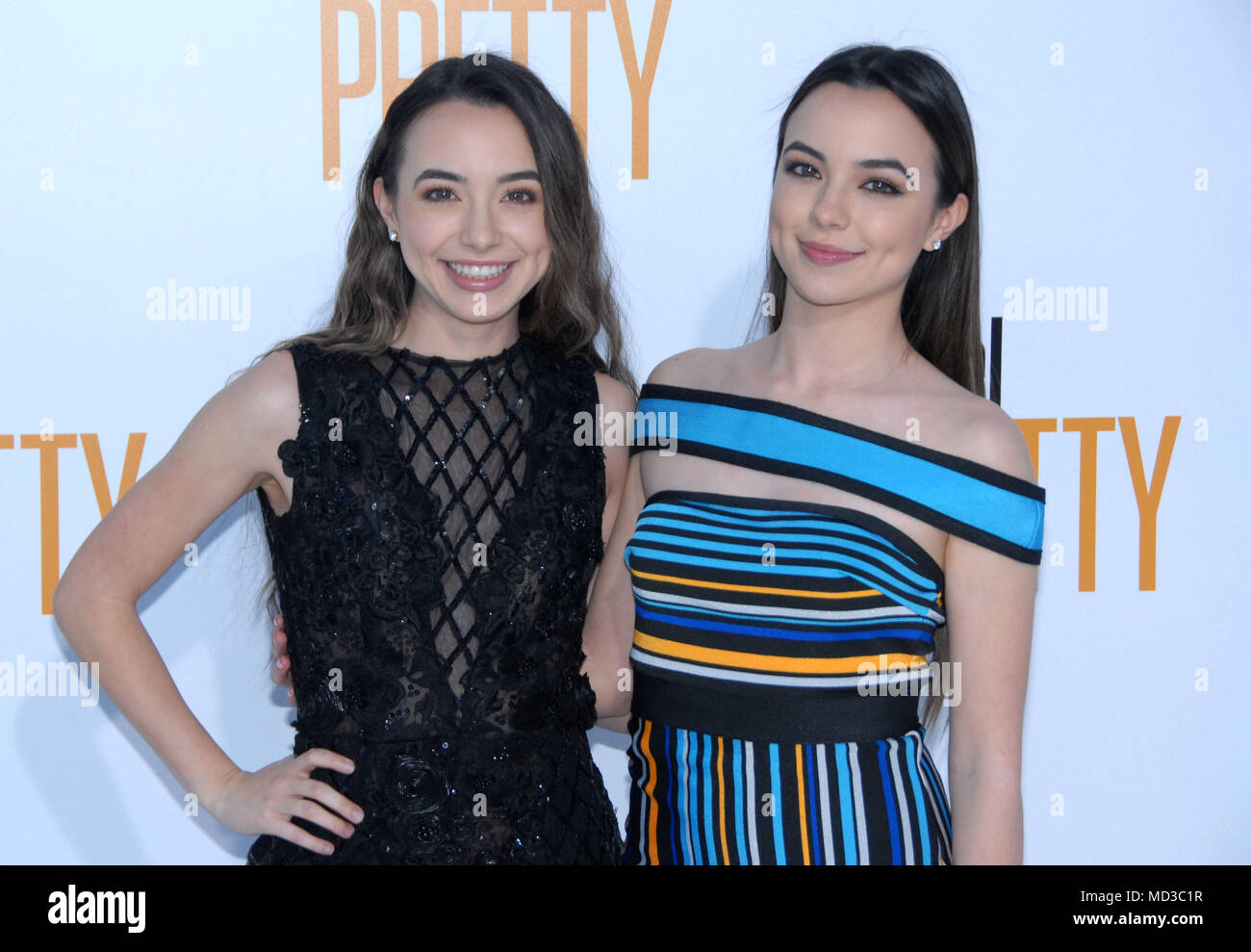 Los Angeles, USA. 17th Apr, 2018. Singers Veronica Merrell and Vanessa  Merrell, the Merrell Twins, attend the World Premiere of STX Films' 'I Feel  Pretty' at Westwood Village Theater on April 17,