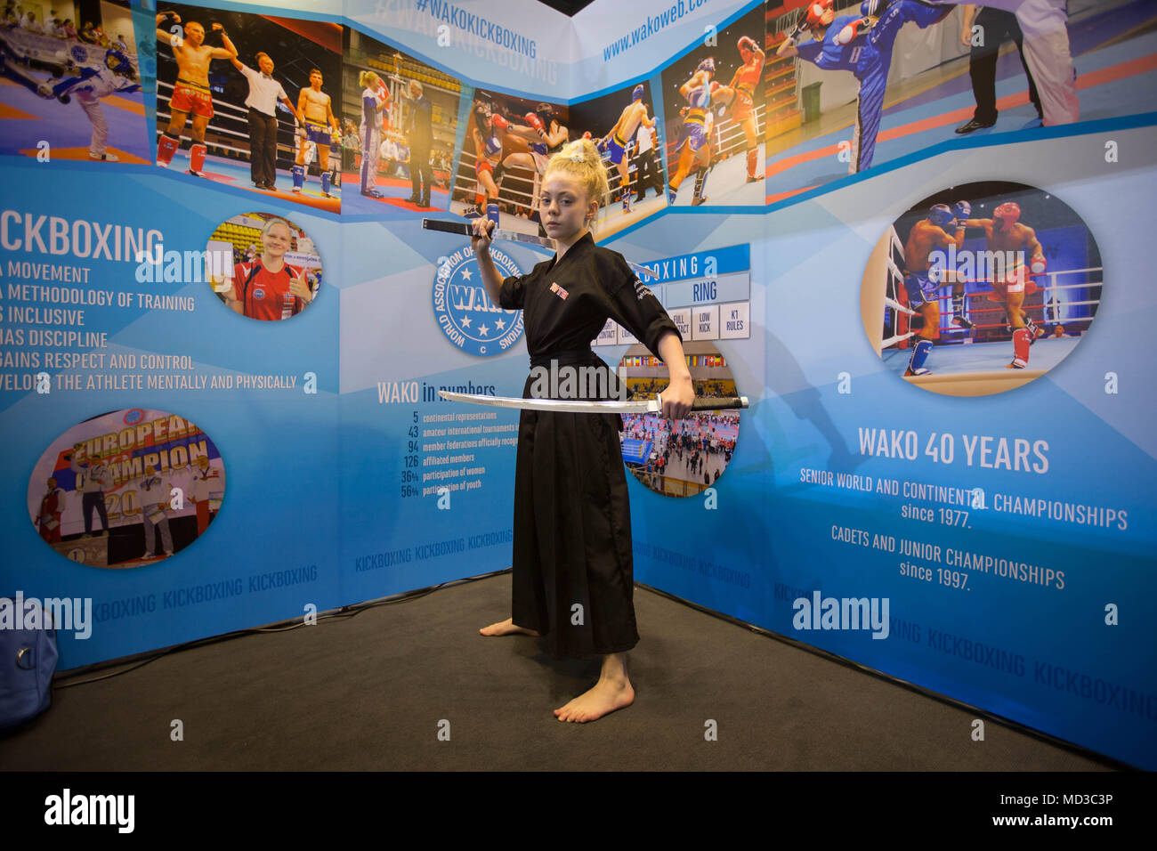 Bangkok, Thailand. 17th Apr, 2018. YouTube star, JesseÂ Jane McParland seen  during a photo shooting at the World Association of Kickboxing  Organisations (WAKO) stand at the Sport Accord 2018 in Centara Grand