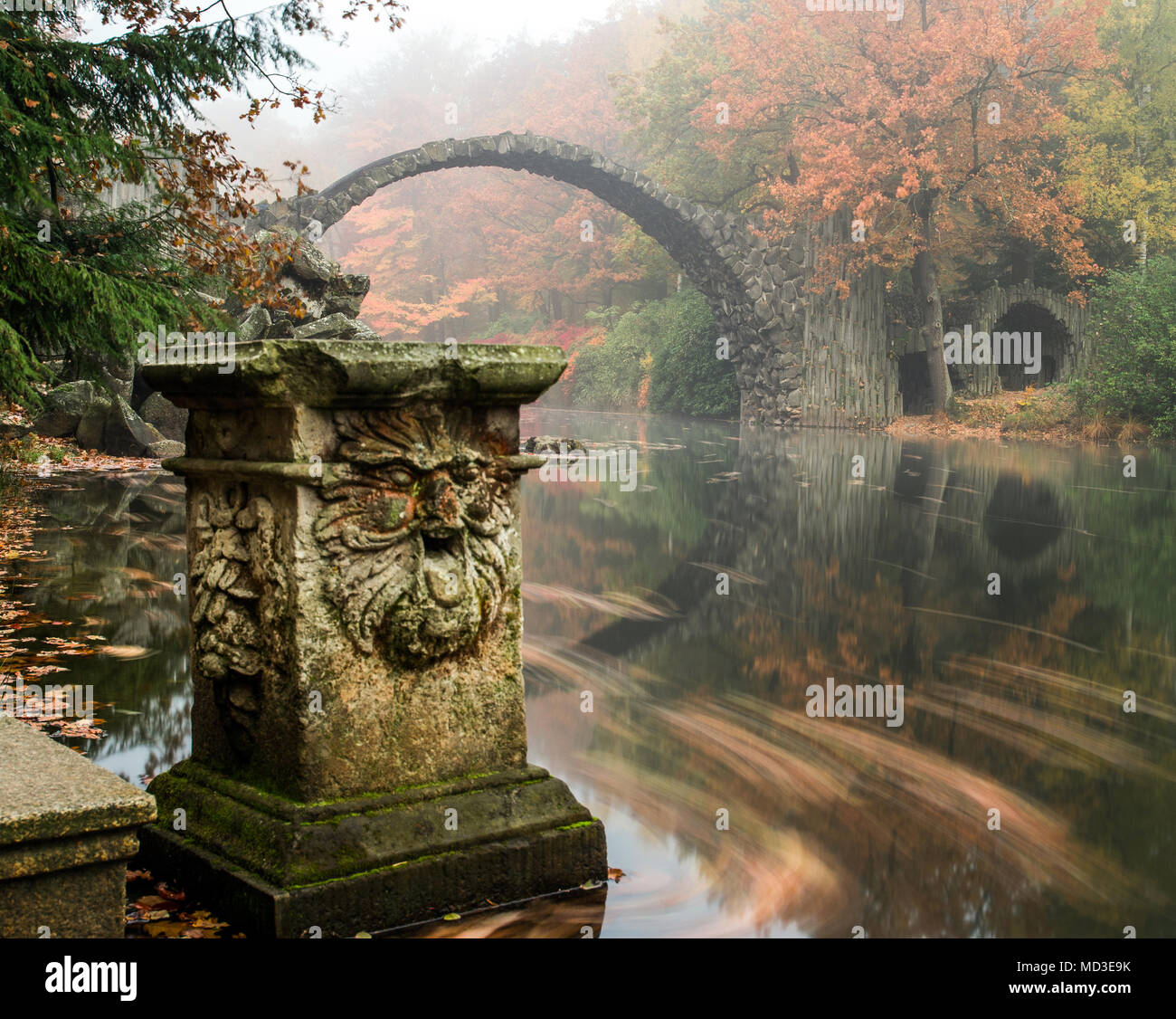 The Rakotzbrucke in the Rhododendron Park of Kromlau (Saxony), taken on ...
