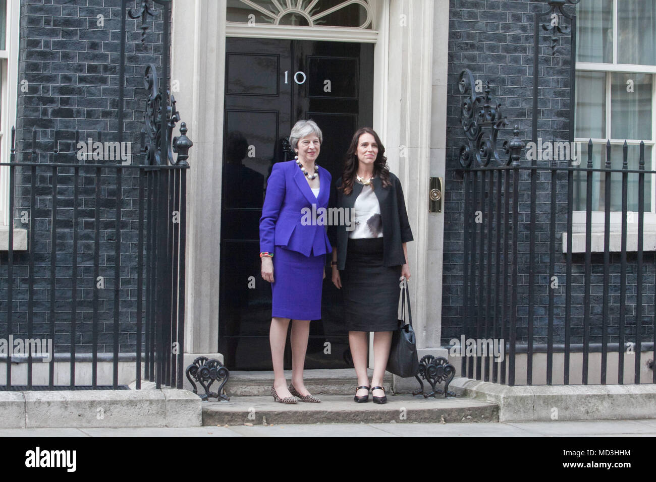London UK. 18th April 2018. The Prime Minister of New Zealand Jacinda Ardern who is pregnant arrives at Downing Street for a meeting with Theresa May Credit: amer ghazzal/Alamy Live News Stock Photo