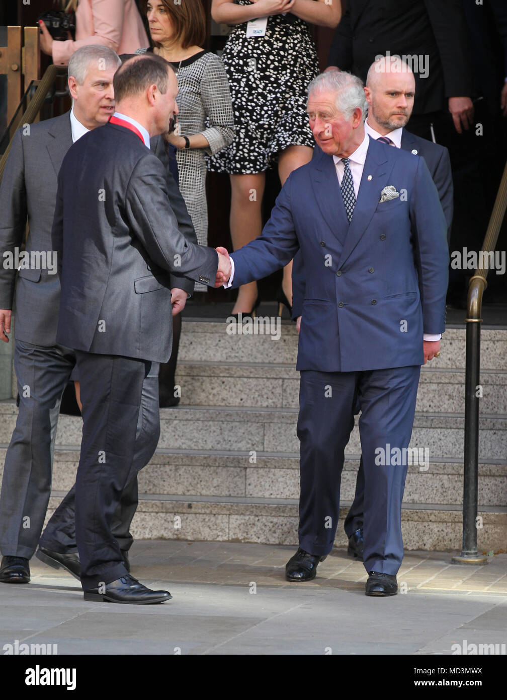London, UK, 18th April 2018. Prince Charles and Prince Andrew seen ...