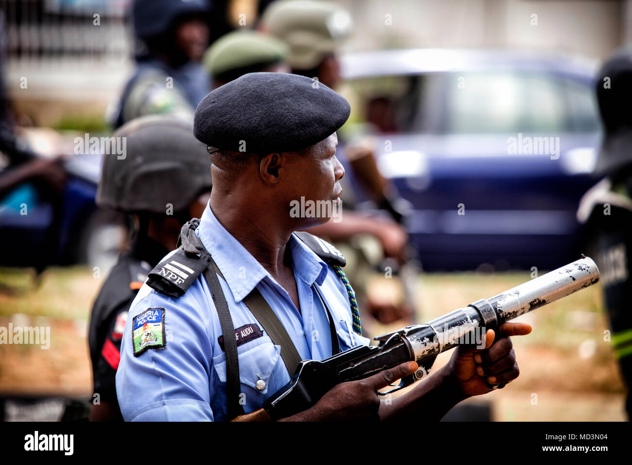 Abuja, Nigeria , April 18th 2018. A Nigerian Police ...