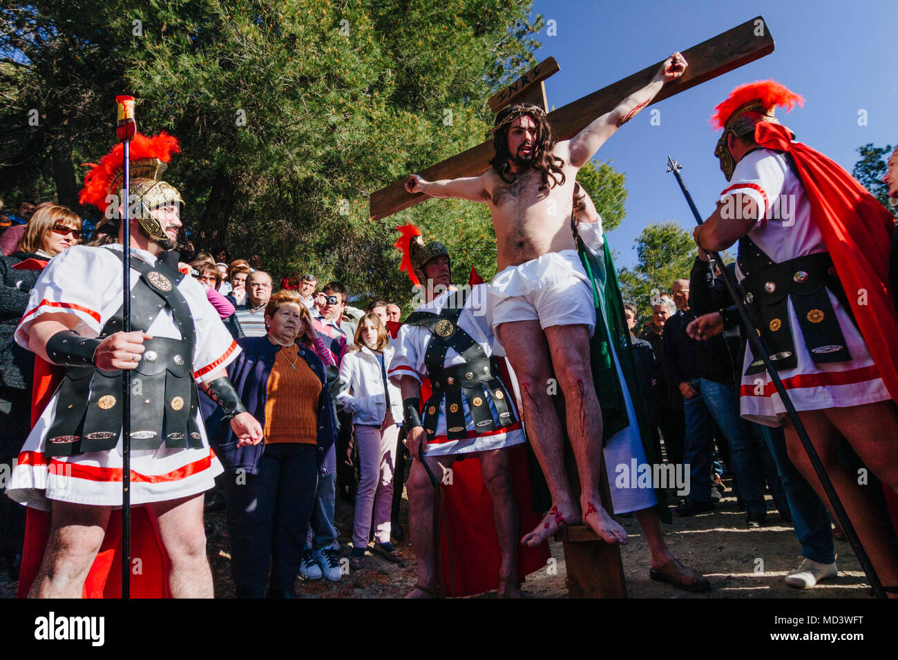 Living Via Crucis, re-enacting the Stations of the Cross during Holy Week-Semana Santa in Laujar de Andarax, Almeria province, Andalusia, Spain Stock Photo