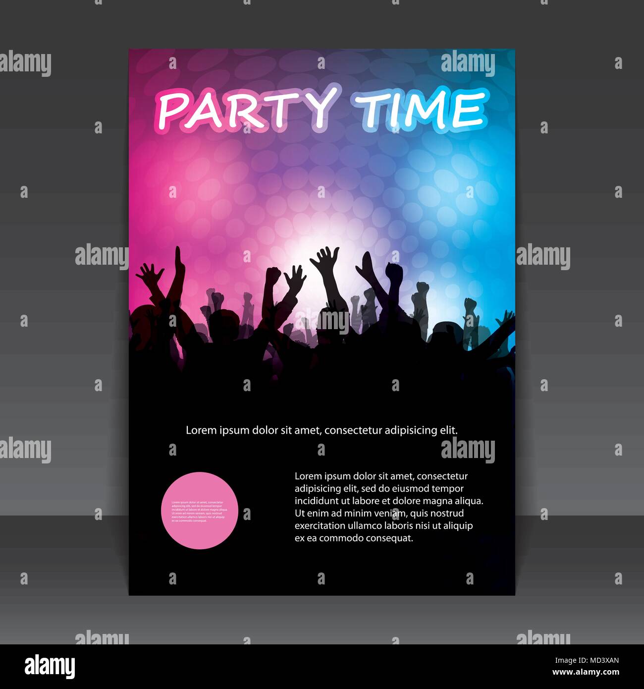 Abstract Colorful Party Flyer Background Or Cover With Dancing Crowd People In The Dark Silhouettes With Waving Hands And Bright Light Poster Stock Vector Image Art Alamy
