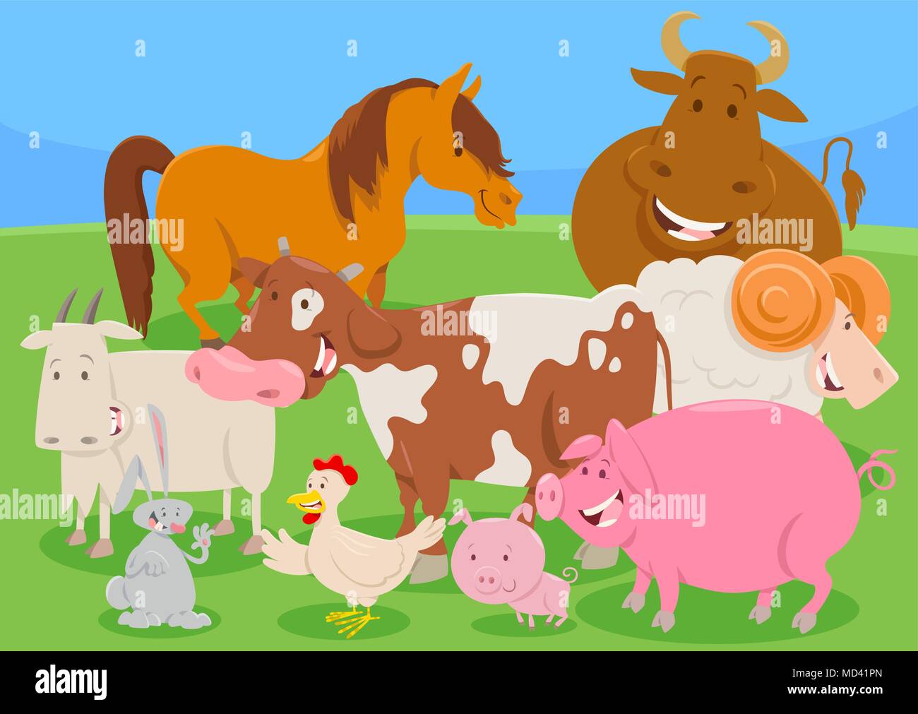 Cartoon Illustration of Cute Farm Animal Characters Group Stock Vector