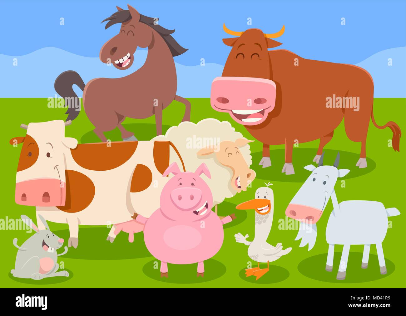 Cartoon Illustration of Farm Animal or Livestock Characters Group Stock Vector