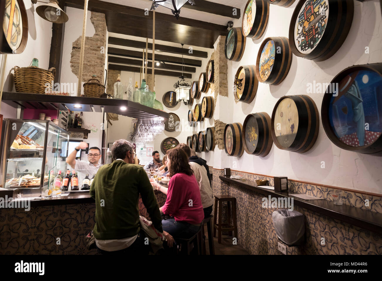 El Pimpi tapas bar, Malaga, Costa del Sol, Andalucia, Spain, Europe Stock Photo