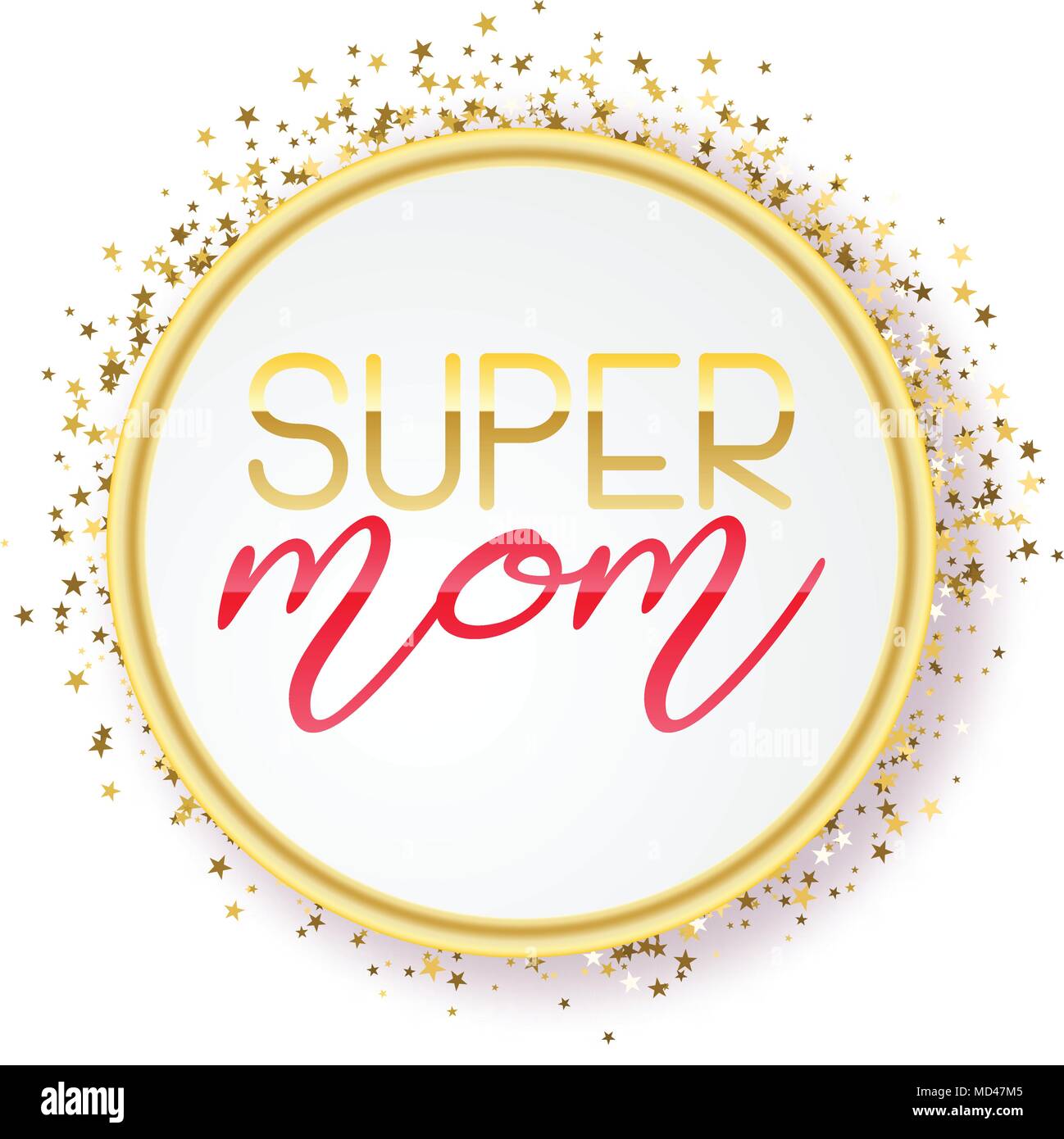 Super Mom text design in realistic style for Happy Mother s Day celebration. vector illustration for greeting card or poster, banner. Glitter background Stock Vector