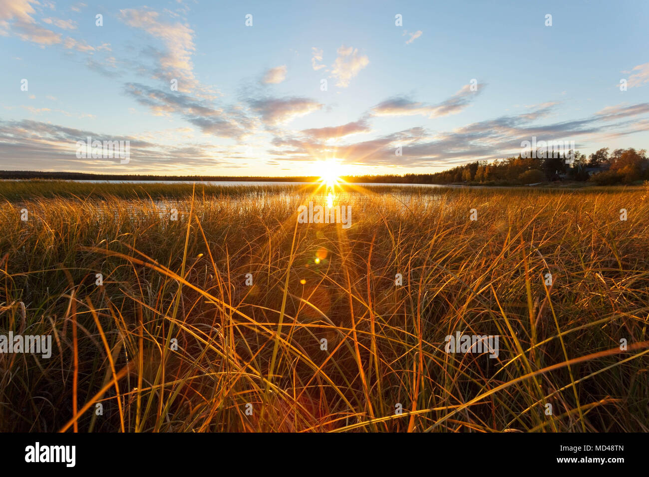 Midnight sun in Finland Stock Photo