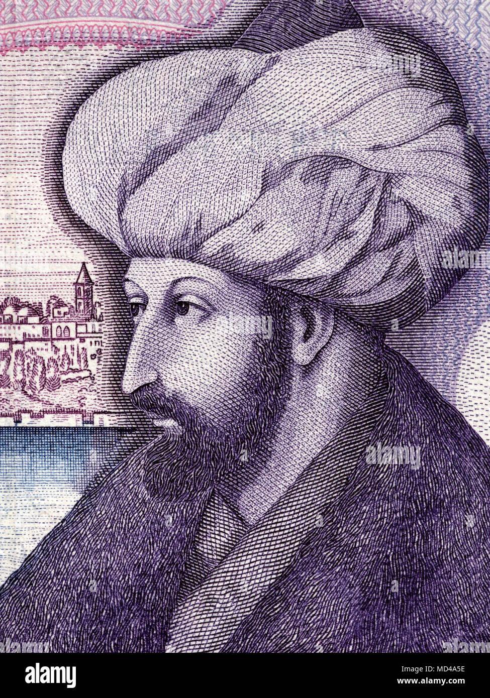 Mehmed the Conqueror portrait from Turkish money Stock Photo