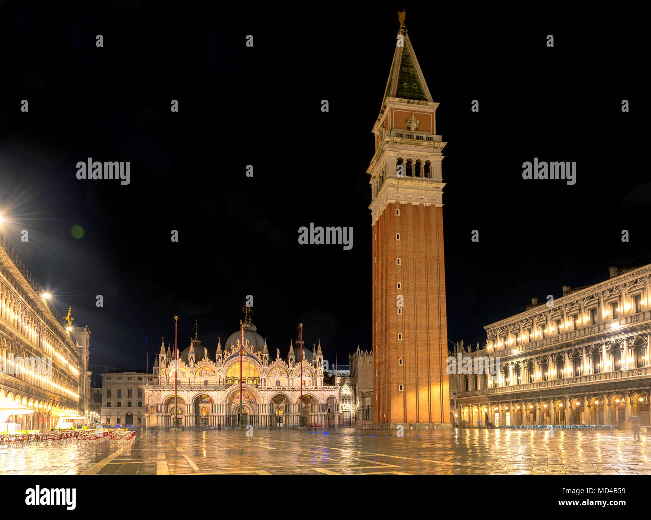 Beautiful San Marco square at night, Venice Italy. Stock Photo