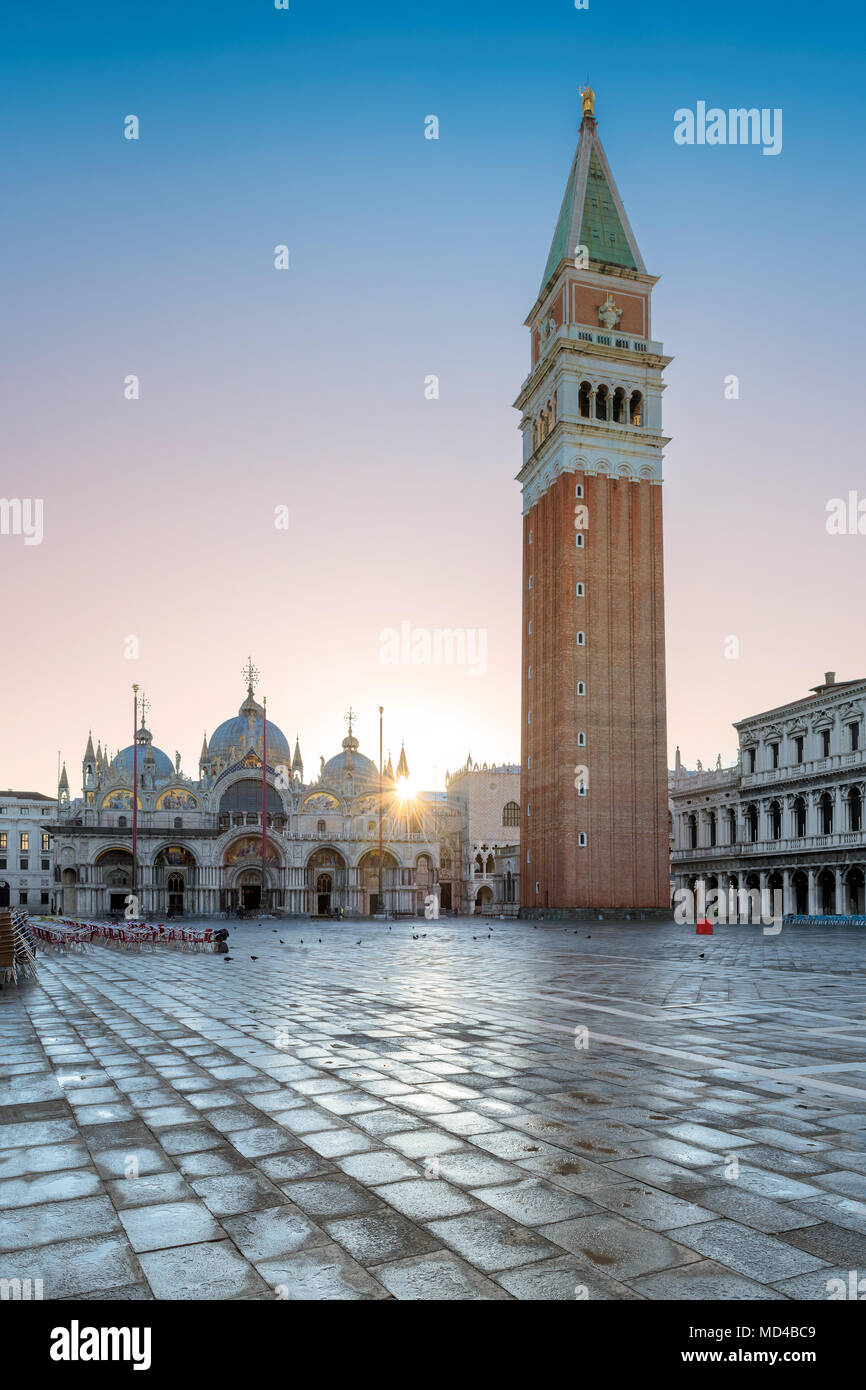 San Marco square at sunrise, Venice Italy. Stock Photo