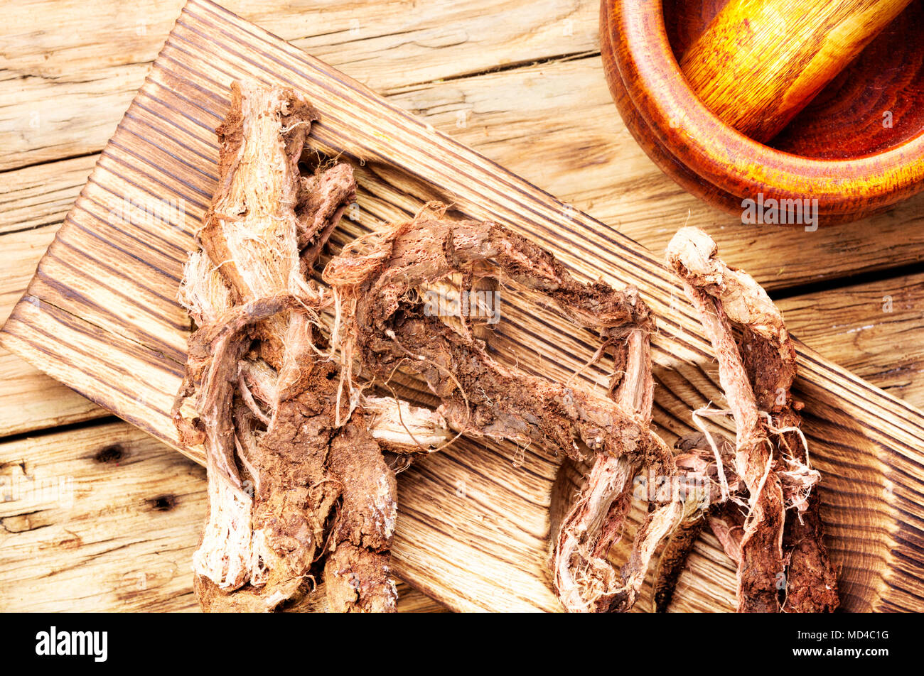 Traditional medicine of China and Tibet.Root Hedysarum Stock Photo