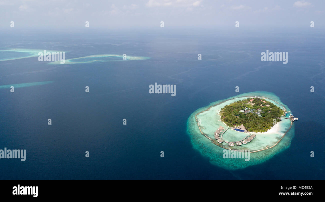 Maledives Atoll taken from above with a Drone Stock Photo