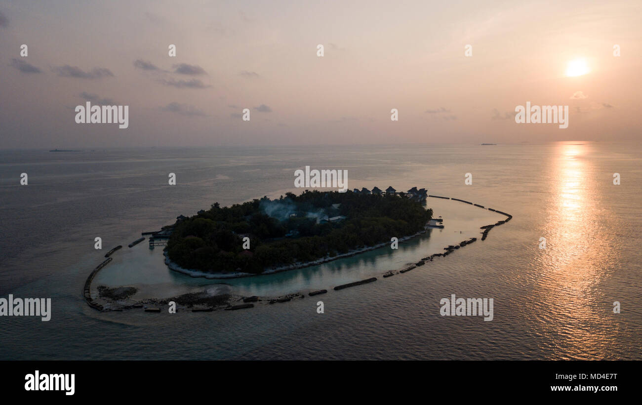 Maledives Atoll taken from above with a Drone Stock Photo