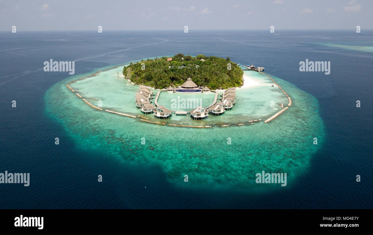 Maledives Atoll taken from above with a Drone Stock Photo