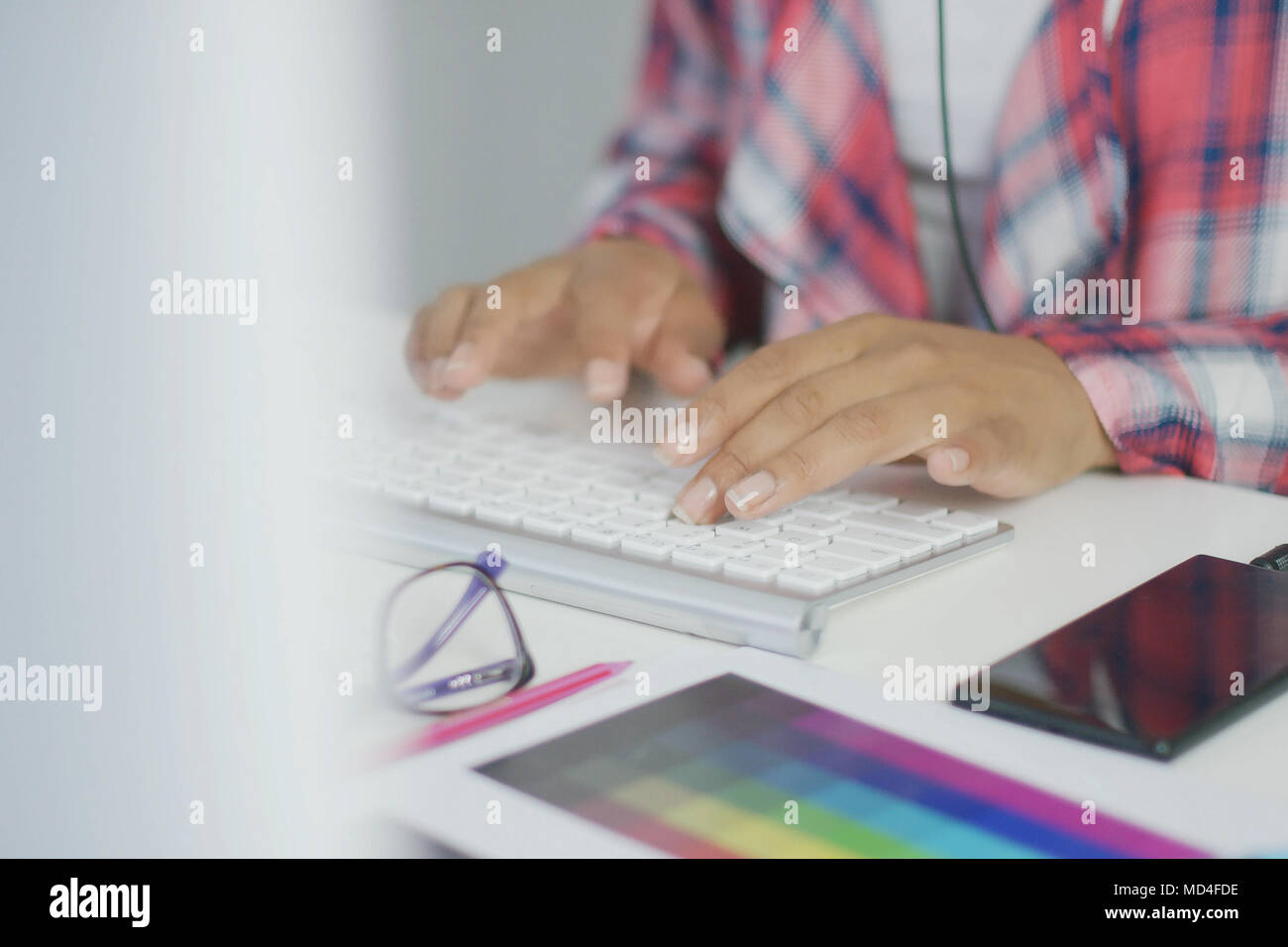 Crop worker using keyboard Stock Photo Alamy