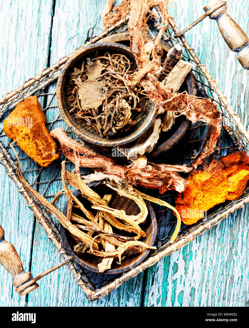 Basket with roots and rhizomes for medicinal purposes stock photo alamy