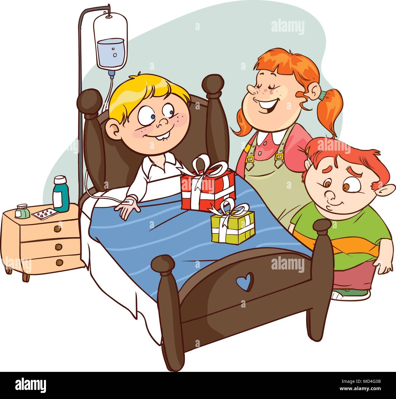 Friends visiting Sick Child Vector Stock Vector