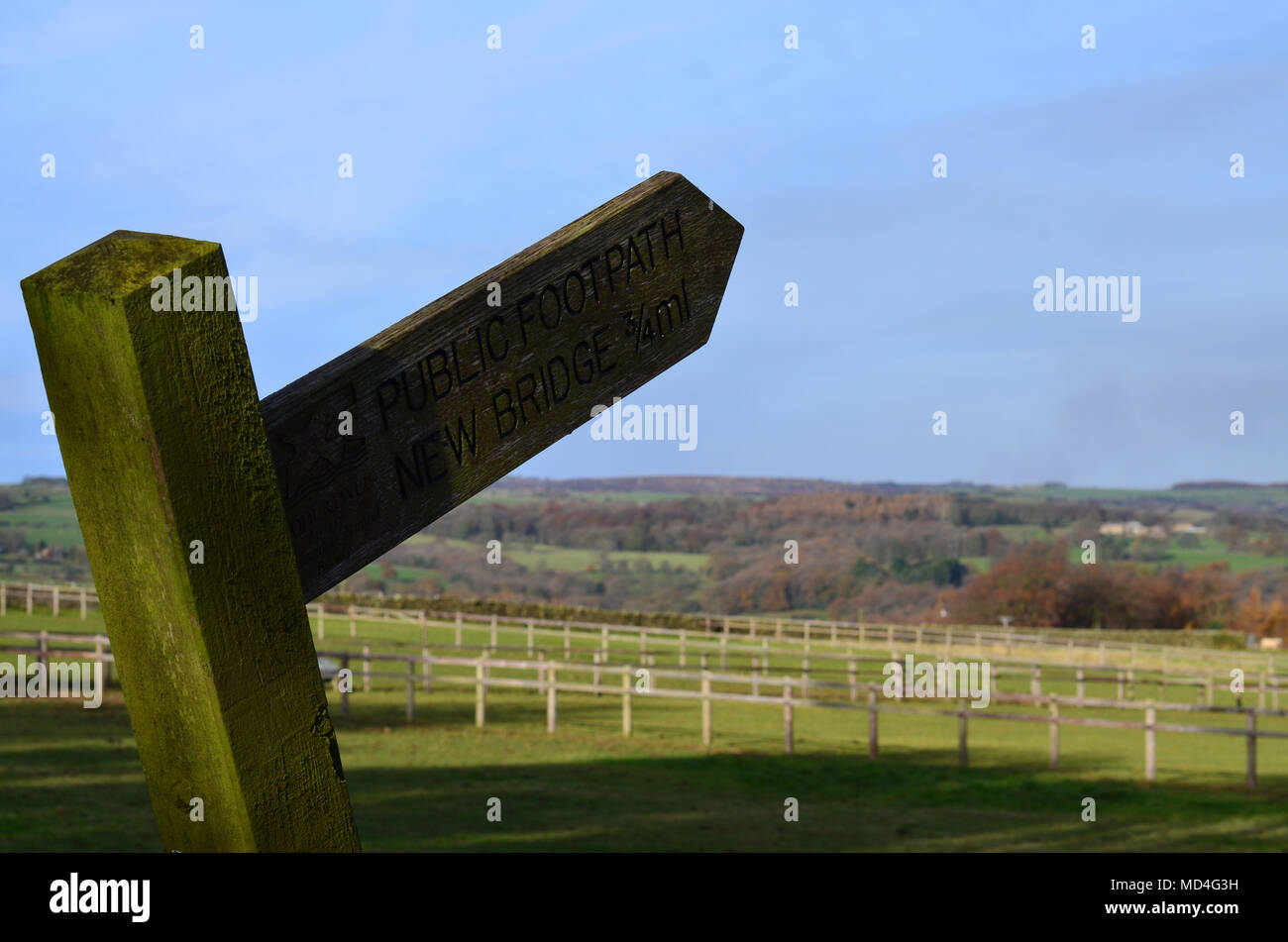 Footpath signpost above Birstwith, Nidderdale Stock Photo