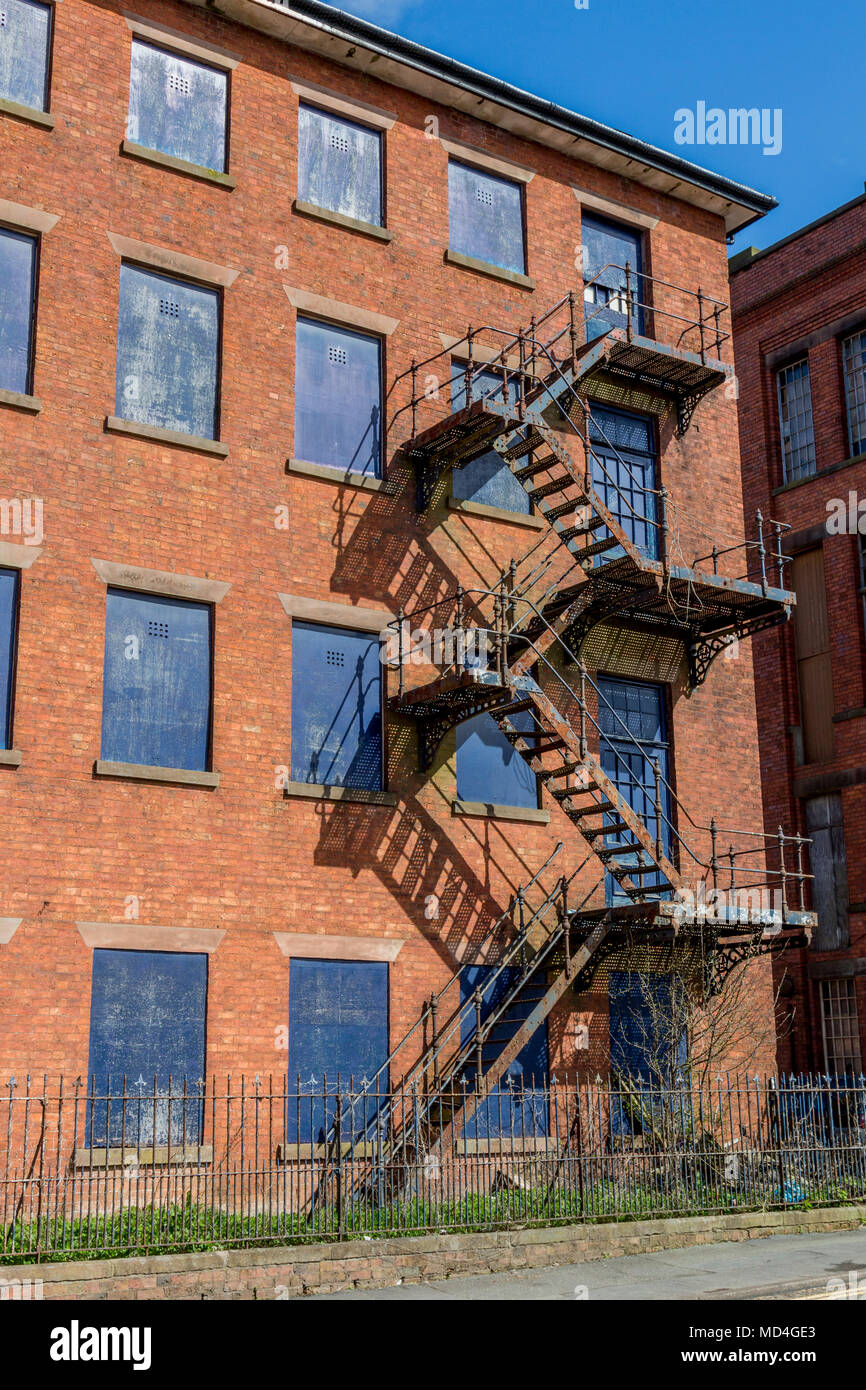 Old mill buildings for sale, Leek town centre shopping centre in the county of Staffordshire, England, uk, gb Stock Photo