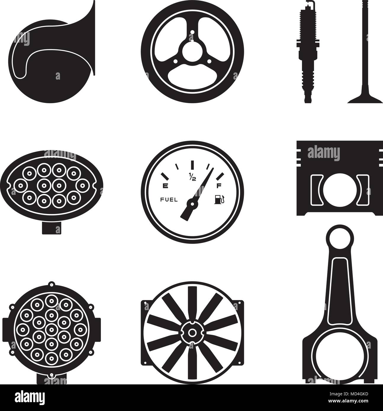 Car parts and accessories. Silhouette vector Stock Vector