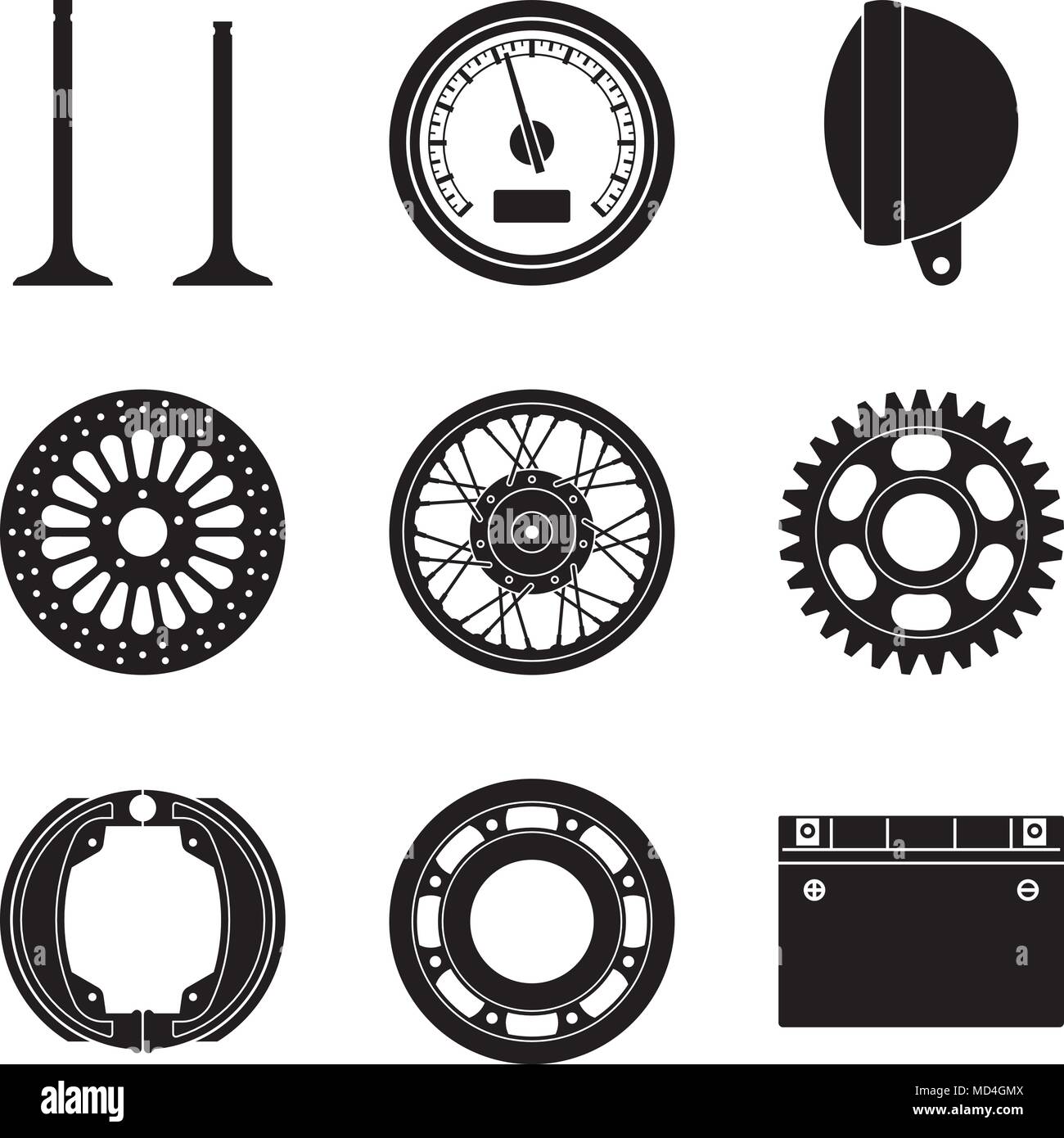 Motorcycle parts and accessories. Silhouette vector Stock Vector