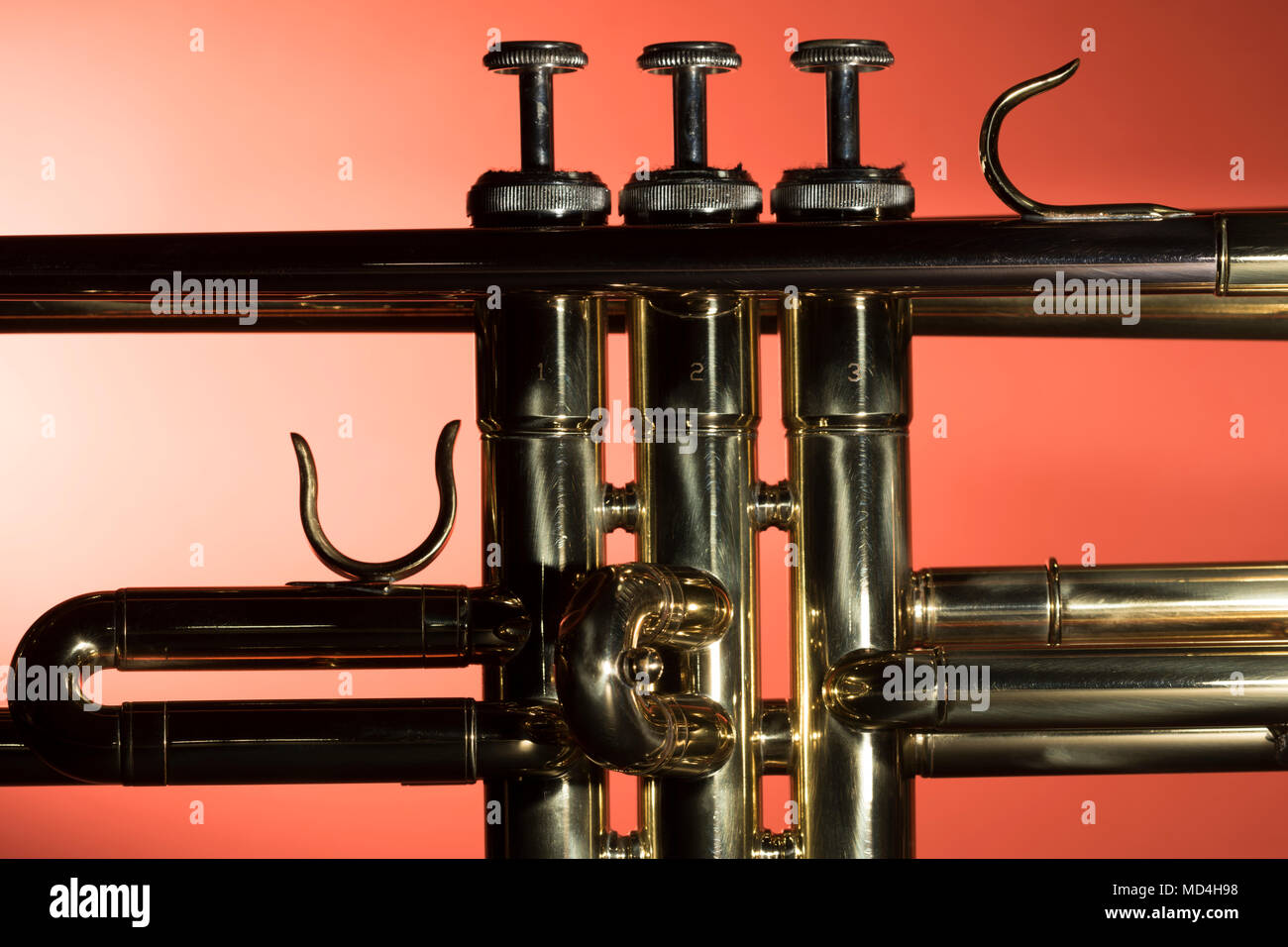 Brass trumpet details closeup Stock Photo
