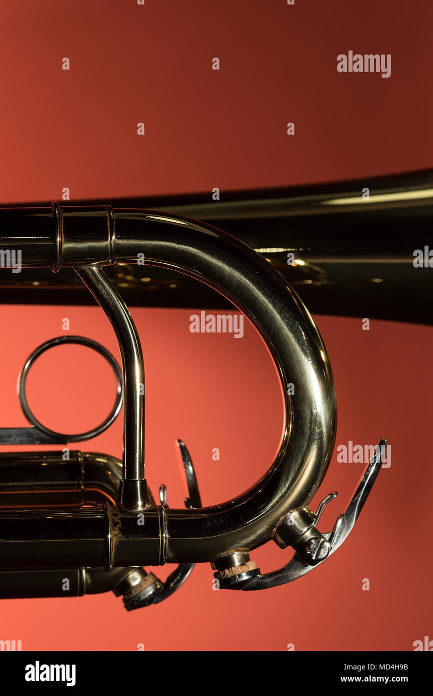 Brass trumpet details closeup Stock Photo
