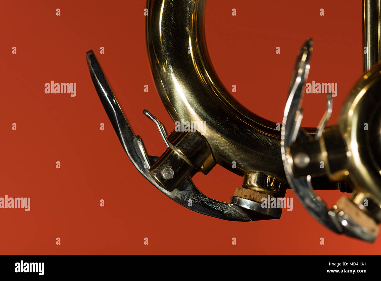 Brass trumpet details closeup Stock Photo