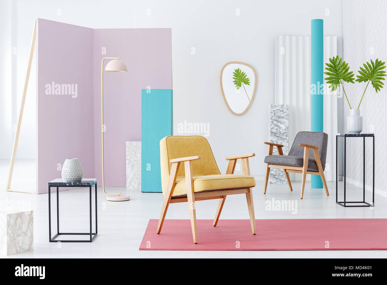 Inspiration for a modern furniture catalog with a yellow armchair on