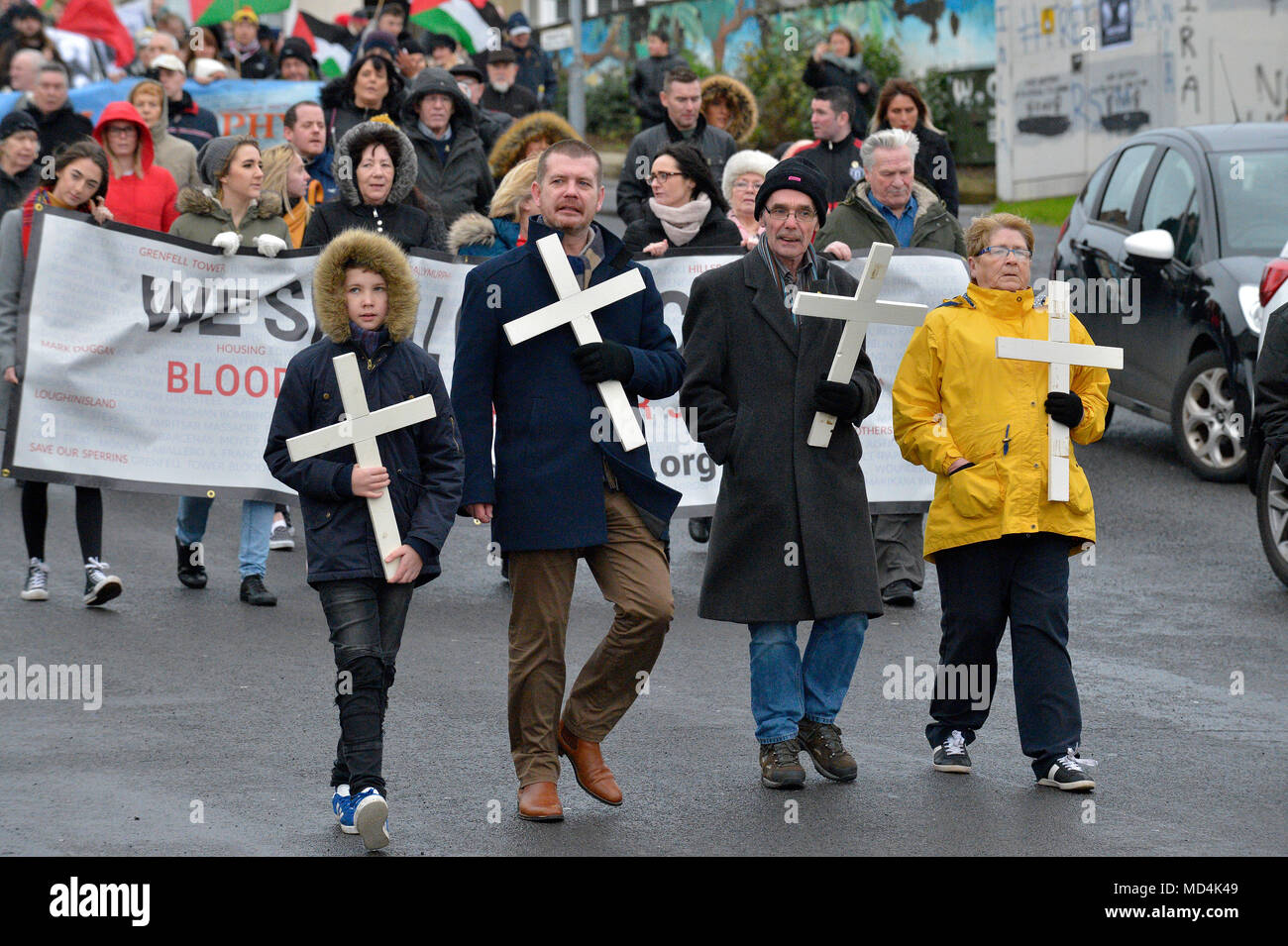 Relatives of victims of Bloody Sunday attend commemoration  march in Derry, Northern Ireland. Stock Photo