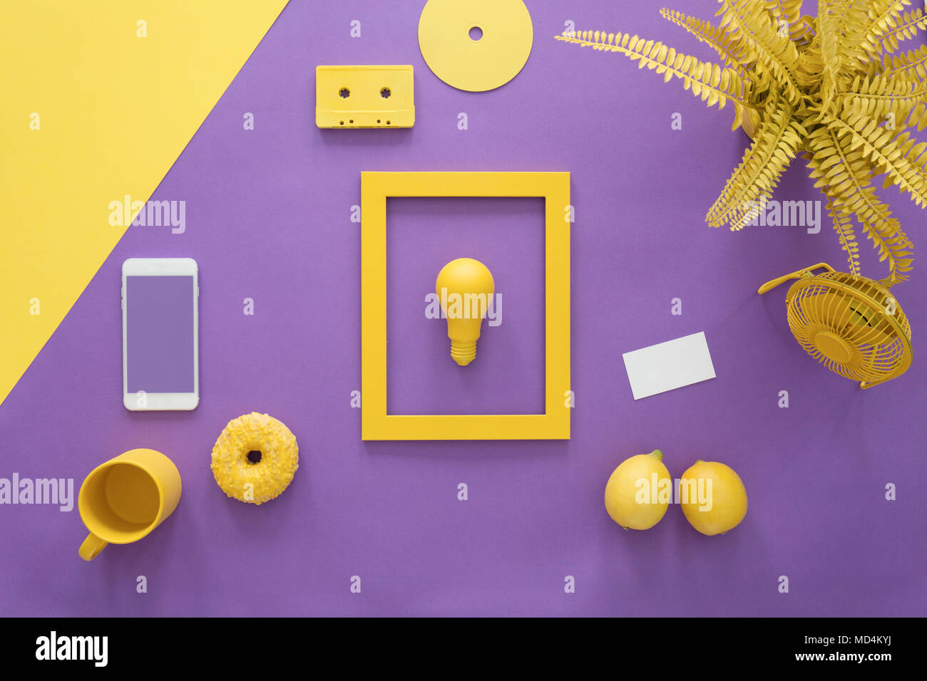 Download Mockup Of Smartphone Next To A Cup And Lightbulb In Yellow Frame On Violet Background Stock Photo Alamy Yellowimages Mockups