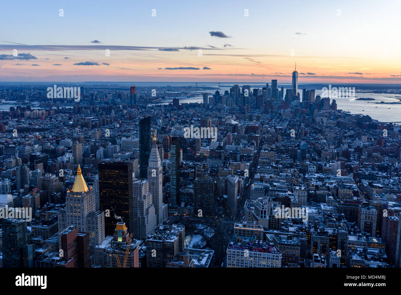 New York City - Manhattan downtown skyline skyscrapers at night and ...