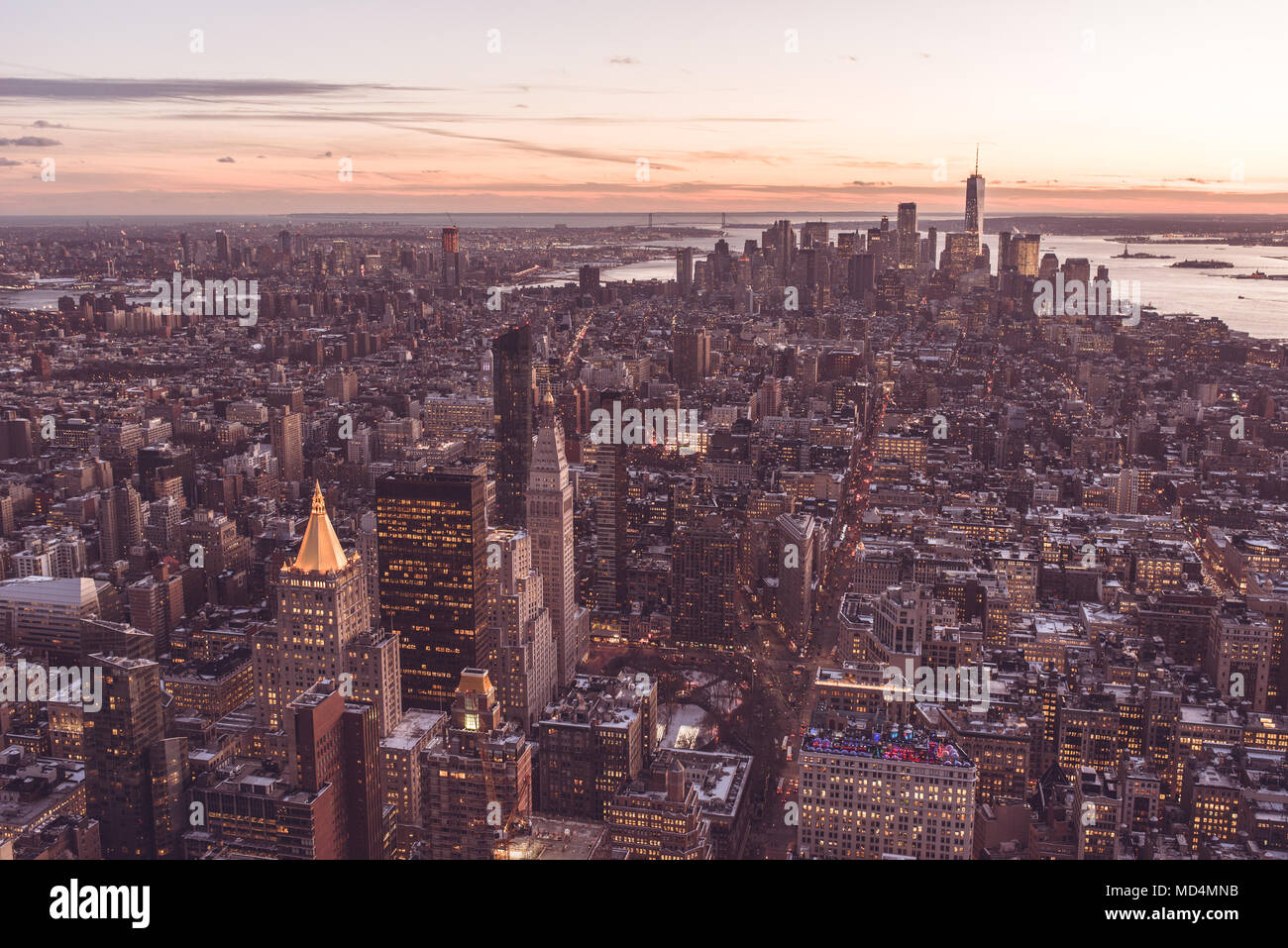 New York City - Manhattan downtown skyline skyscrapers at night and ...