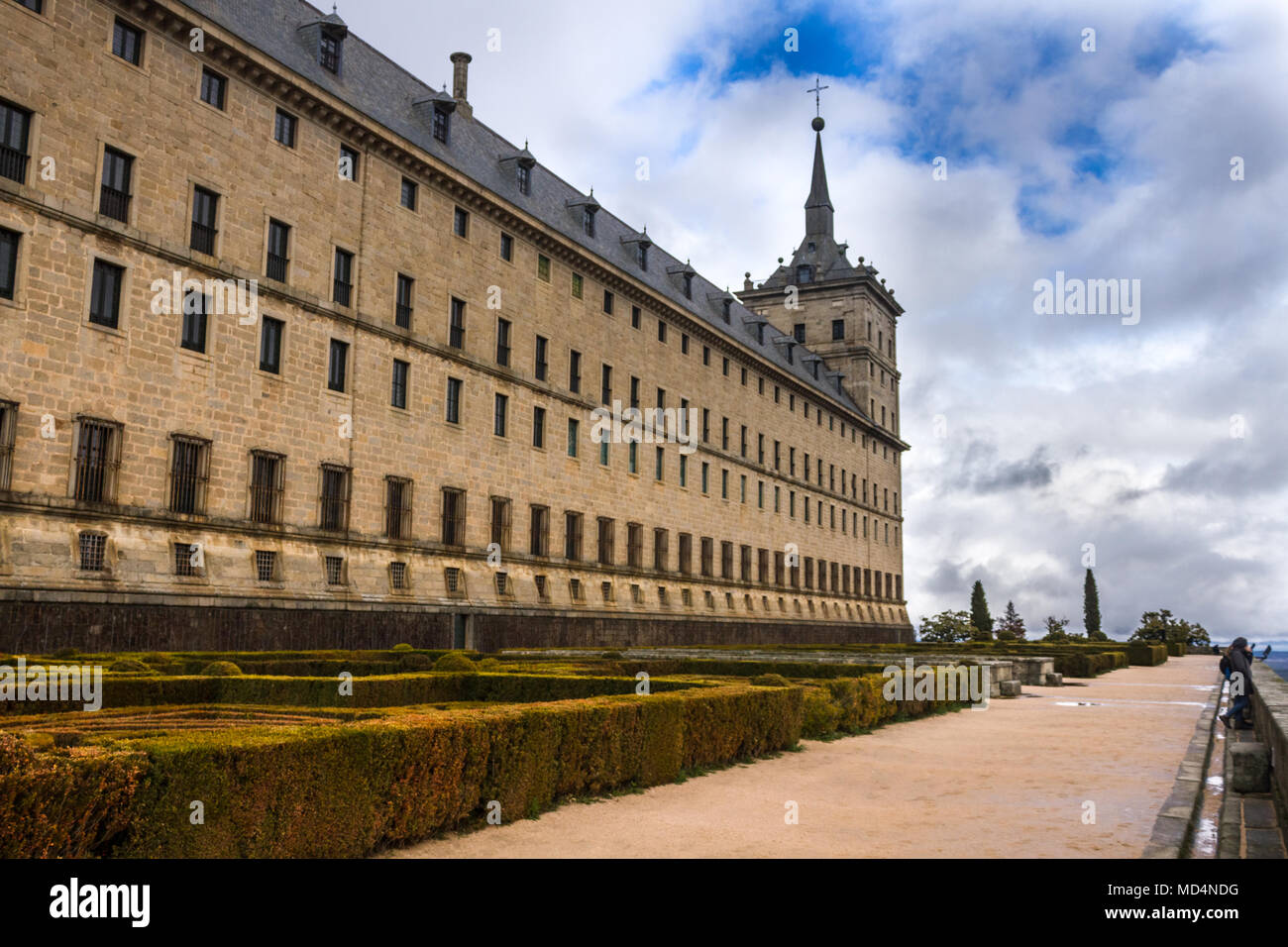 View of the Monastery of El Escorial from the gardens Stock Photo
