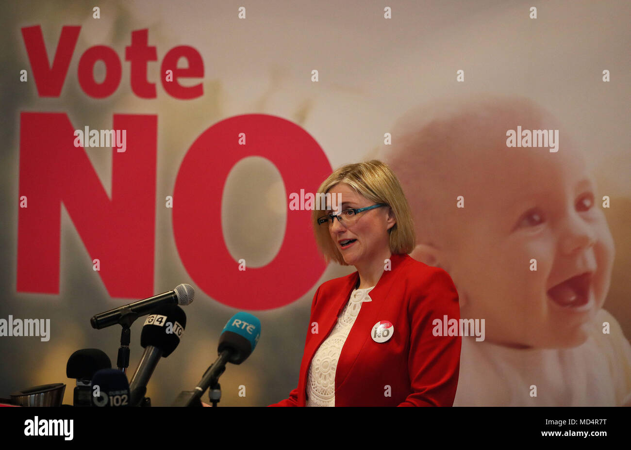 Spokes person for the group Cora Sherlock speaking at the launch of the LoveBoth &quot;Vote No&quot; campaign at The Alex Hotel, Dublin, ahead of the referendum on the Eighth Amendment on May 25. Stock Photo