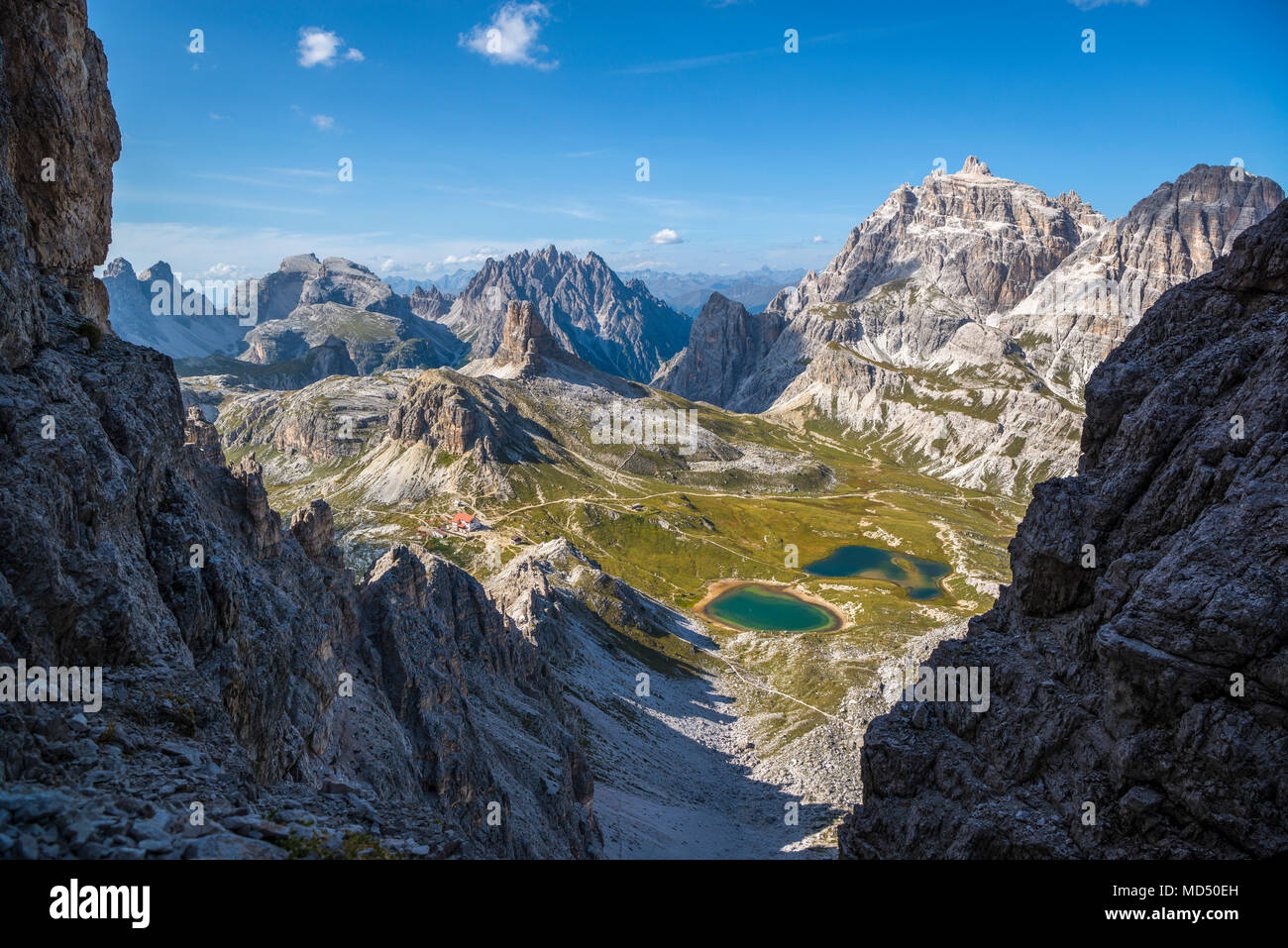 Via ferrata, Paternkofel, Toblinger Knoten, Drei Zinnen hut, Lago dei Piani, Tre Cime Natural Park, Dolomites, South Tyrol, Italy Stock Photo