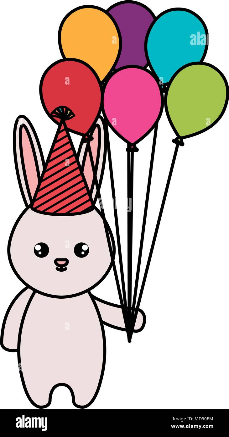 cute rabbit with hat and balloons party Stock Vector Image & Art - Alamy