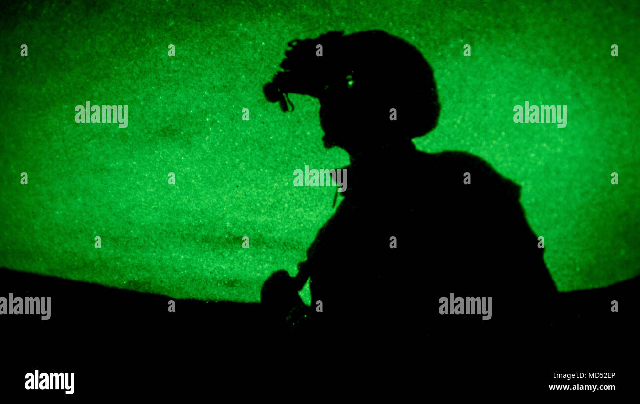 U.S. Marines with 3rd Battalion, 4th Marine Regiment, 1st Marine Division, test night optics during Advanced Naval Technology Exercise 2018 (ANTX-18) at Marine Corps Base Camp Pendleton, California, March 20, 2018. The Marines are testing next generation technologies to provide the opportunity to assess the operational utility of emerging technologies and engineering innovations that improve the Marine’s survivability, lethality and connectivity in complex urban environments. (U.S. Marine Corps photo by Lance Cpl. Rhita Daniel) Stock Photo