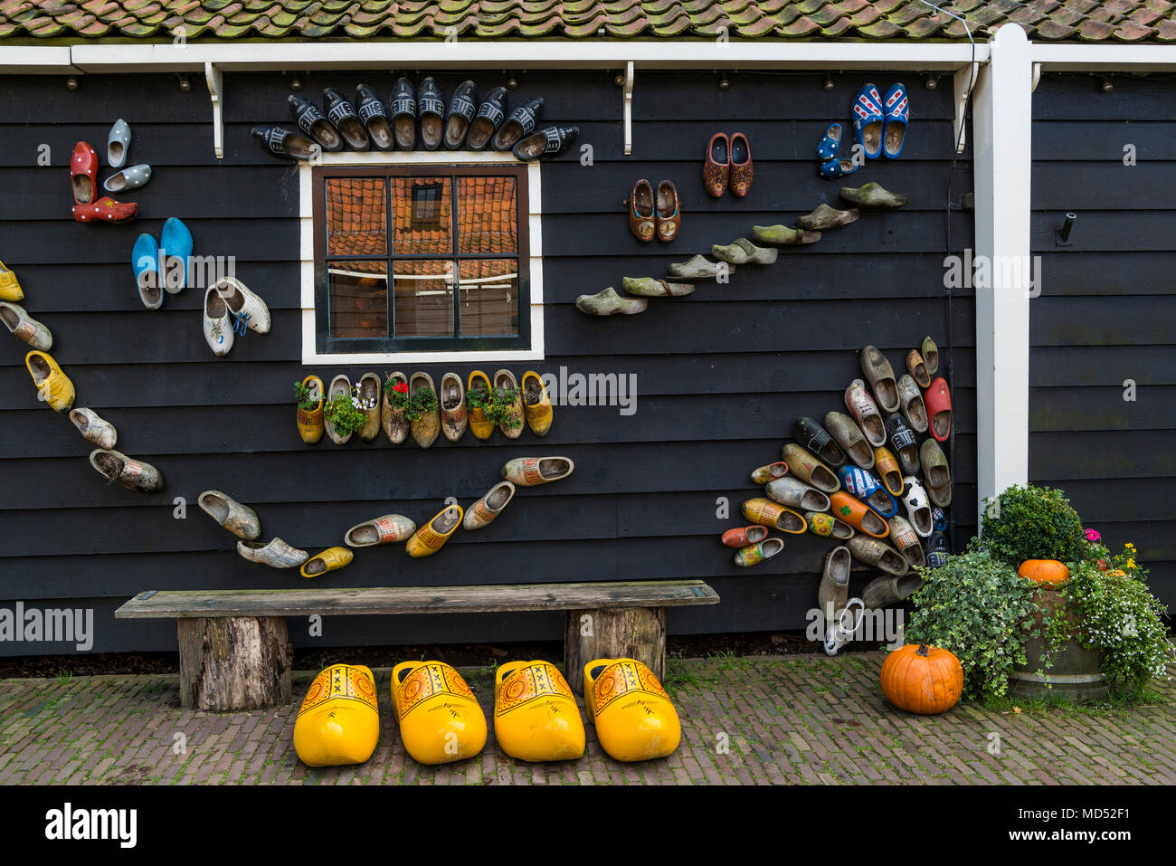 Klompen on a house wall, Zaanse Schans, Zaanstad, Holland, Netherlands Stock Photo