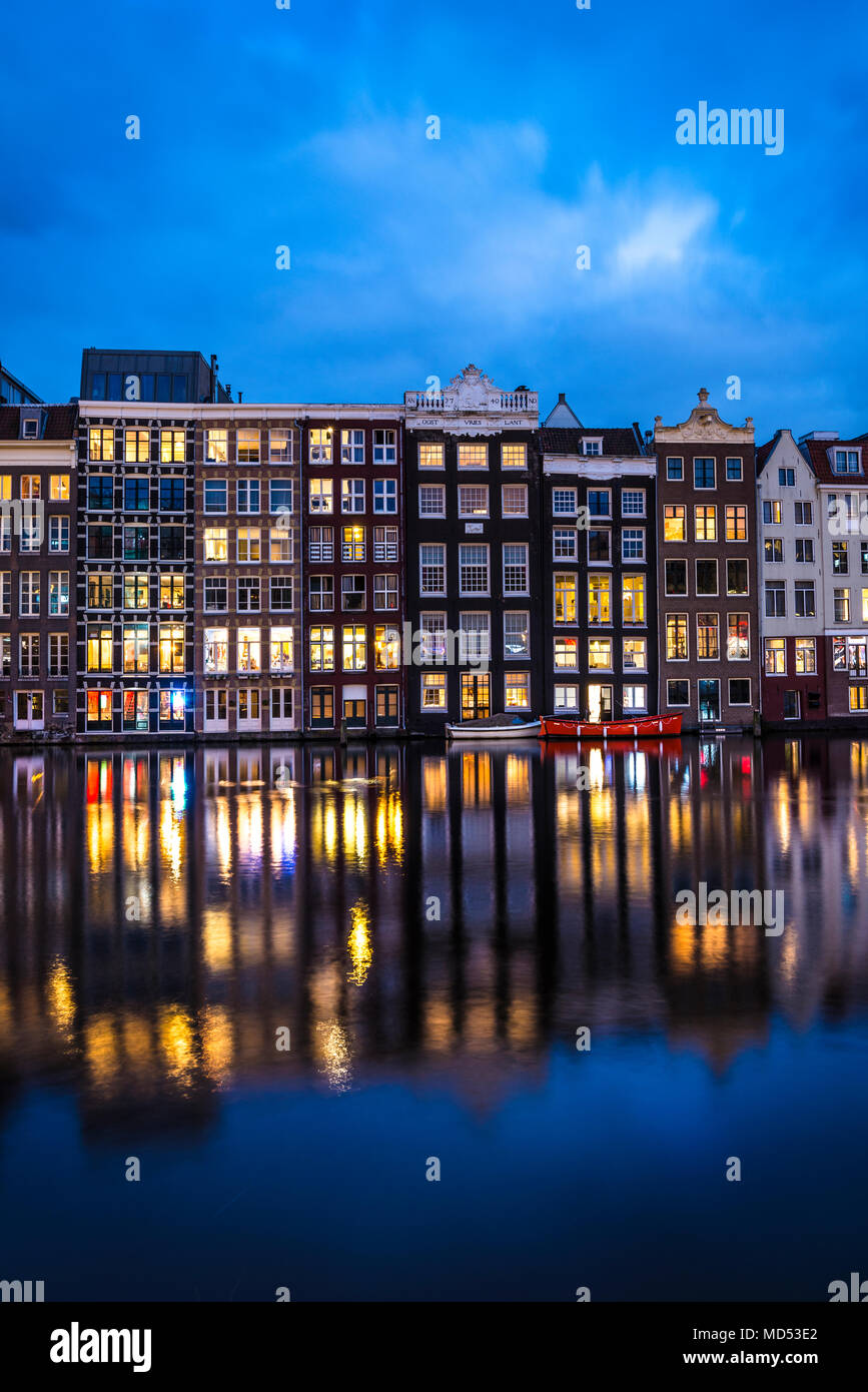 Damrak at night, Amsterdam, Holland, Netherlands Stock Photo