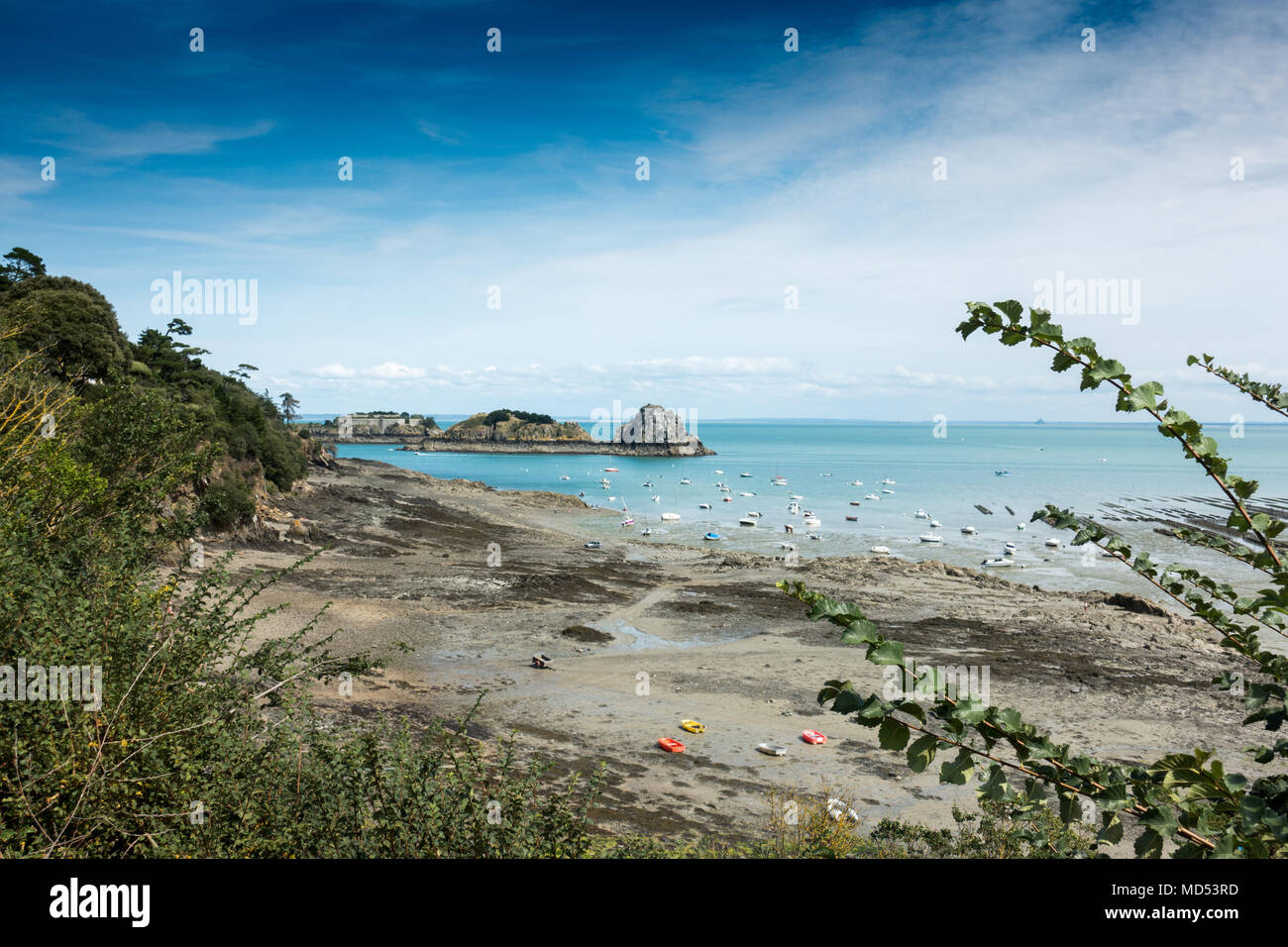 Scenic view of the island from a far off distance, Brittany, France, Europe Stock Photo