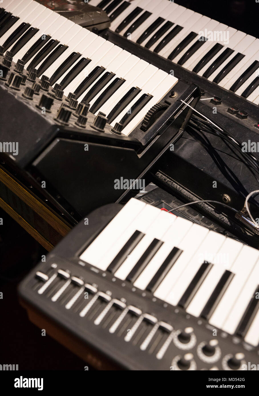 Old synthesizers used to make electronic music Stock Photo