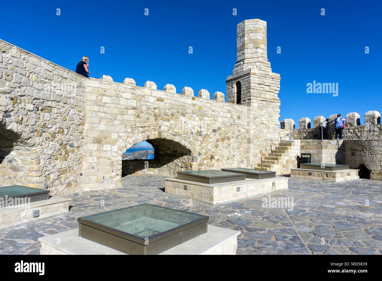 Heraklion, Crete Island / Greece - November 22, 2017: Rooftop view of the fortress Koules with the old lighthouse Stock Photo