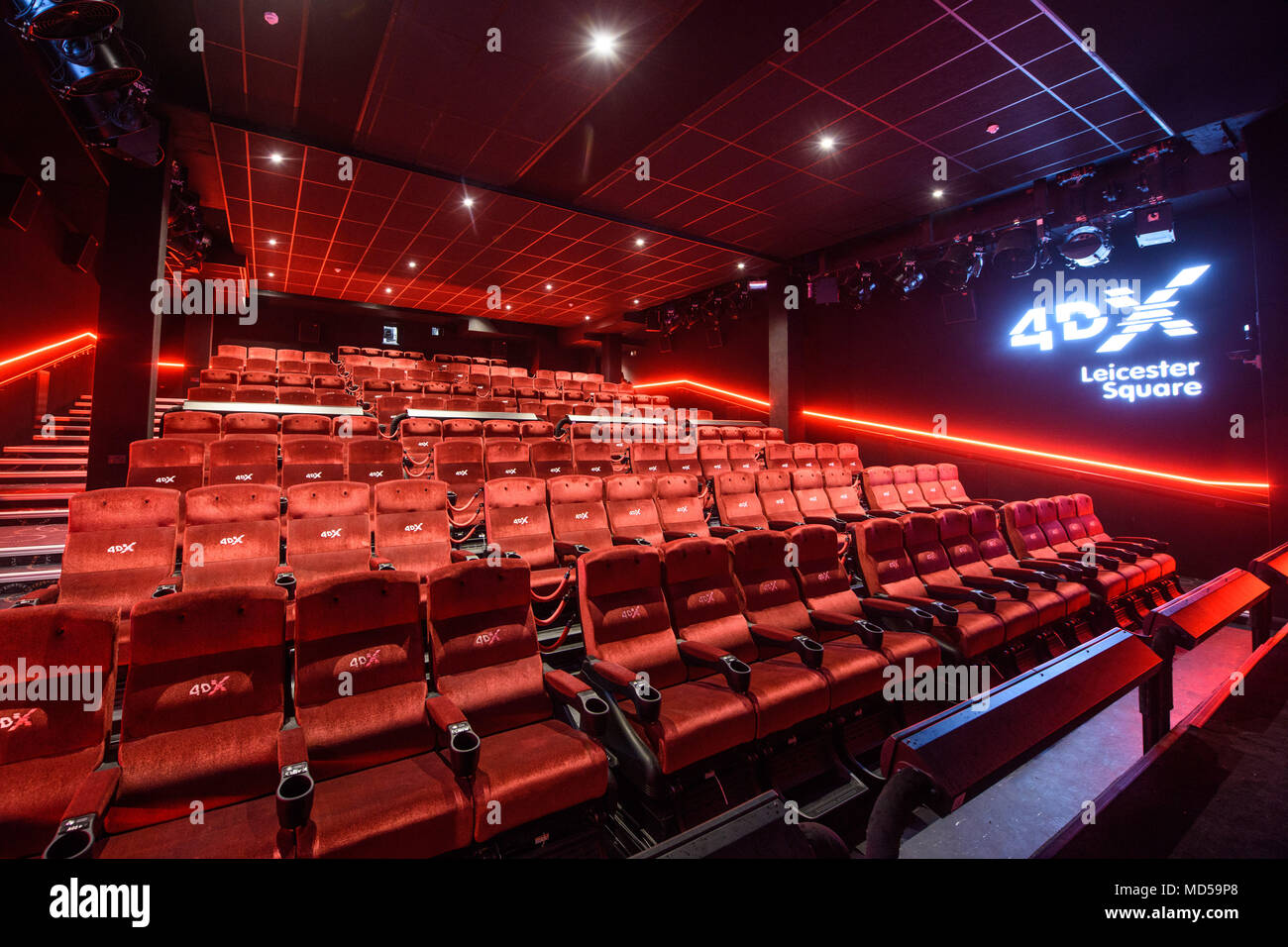 General view of the 4DX screen in the Cineworld Leicester Square cinema in London. Installed as part of a major refurbishment, the cinema features moving seats, rain, snow, fog and scents to to enchance moviegoers' experience. PRESS ASSOCIATION Photo. Picture date: Wednesdayl 18, 2018. Photo credit should read: Matt Crossick/PA Wire Stock Photo