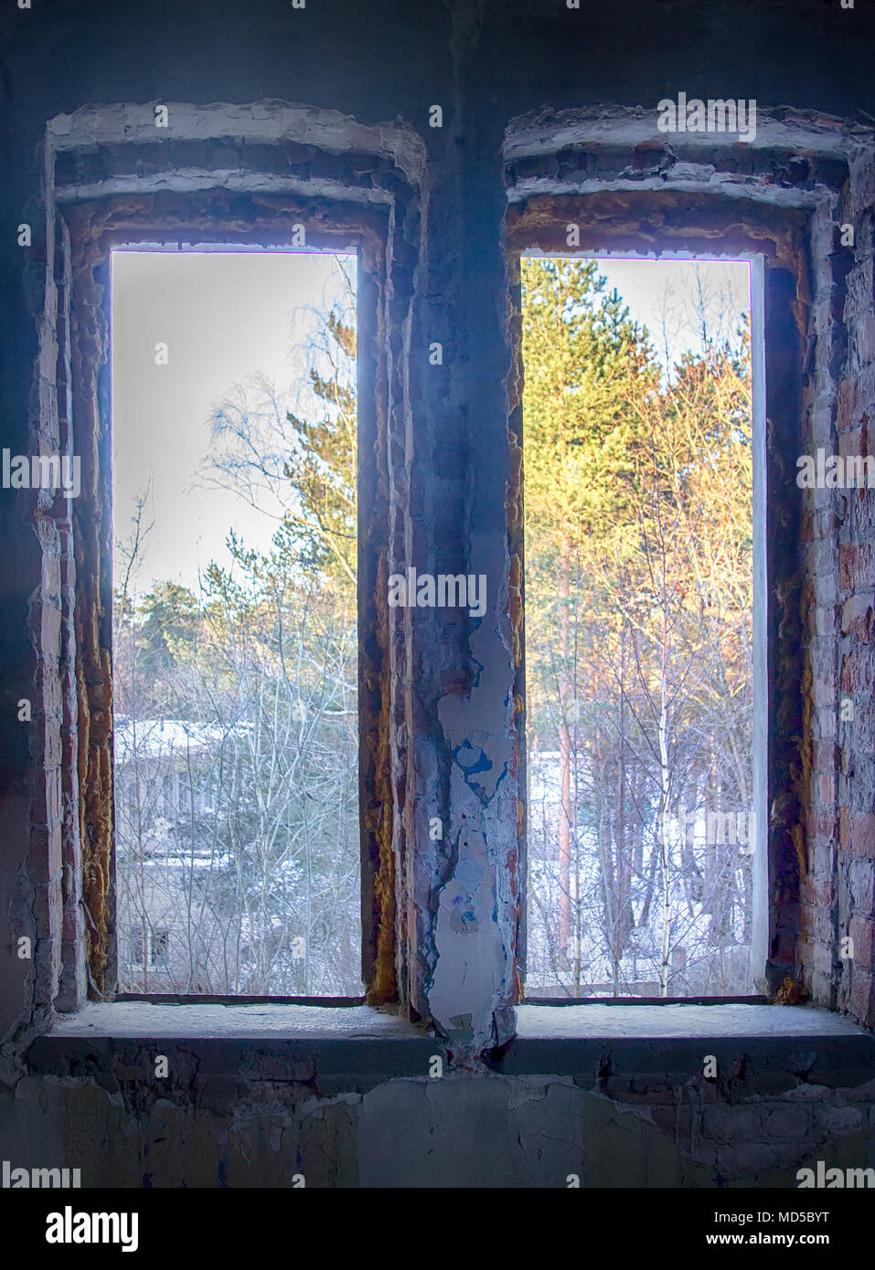 Abandoned houses and flats - a sign of crisis and flight abroad Stock Photo