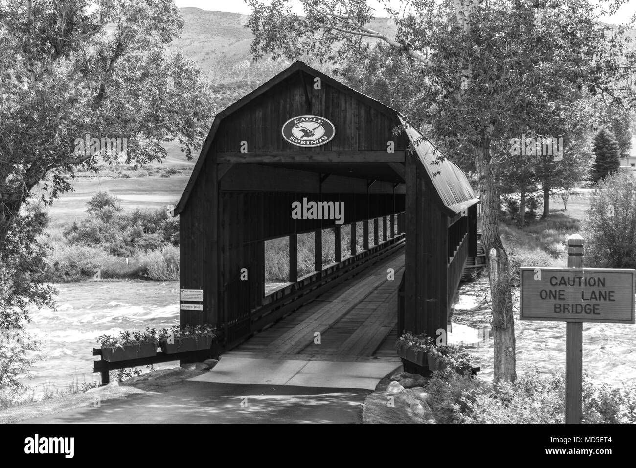 Covered bridge in Colorado Stock Photo