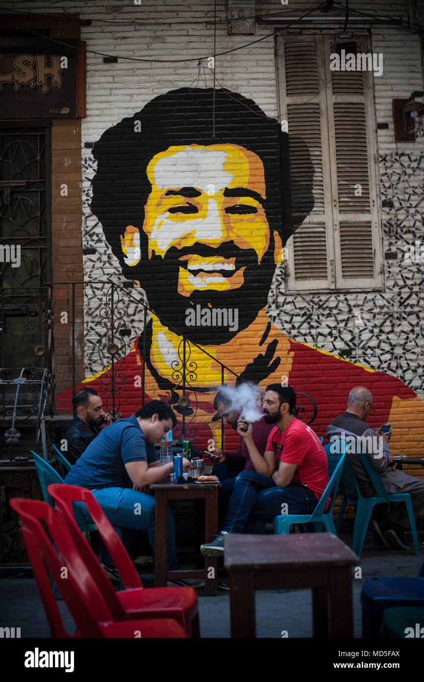 Mo Salah Mural, Cairo Coffee shop, Egypt Stock Photo